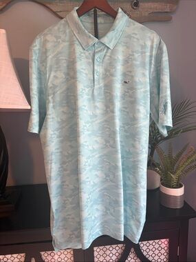 Vineyard Vines Men's Light Aqua Camo Polo